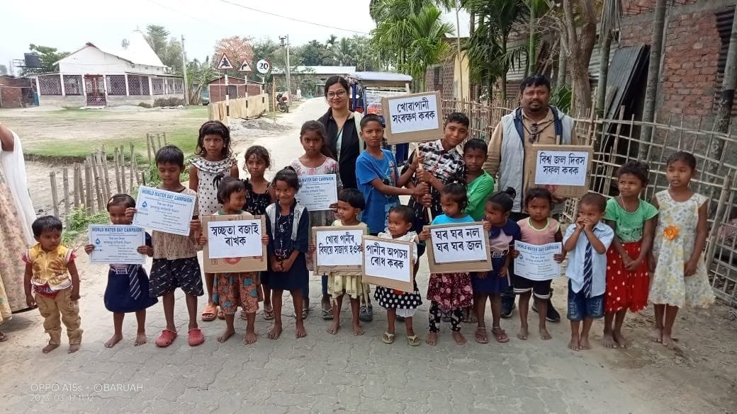 Children participating in water awareness
